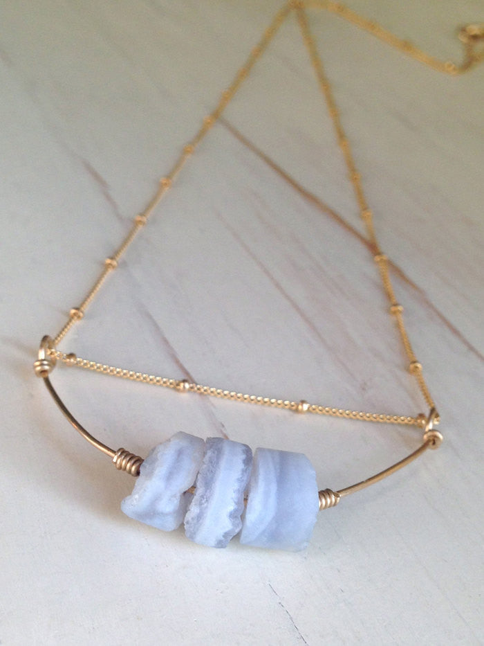 Free-Form Blue Lace Agate Necklace – Made by KCA